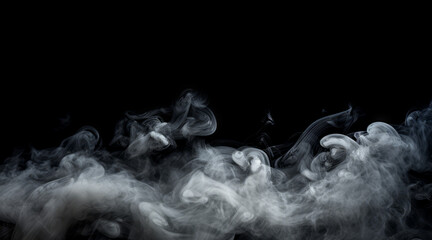 Abstract swirls of smoke on a black background, creating a flowing, ethereal pattern, suitable for modern design elements. Generative AI - obrazy, fototapety, plakaty