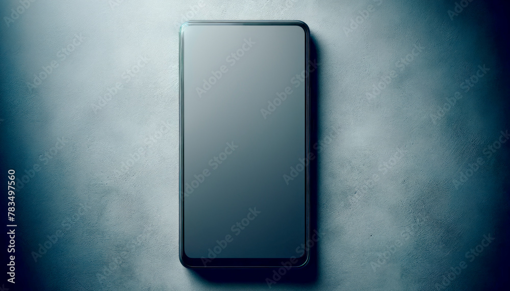 Aufkleber blank smartphone screen for mockup on a textured blue background, suitable for branding or design pr