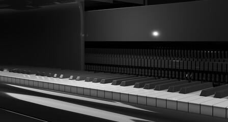 Grand piano noir vue sur le clavier
