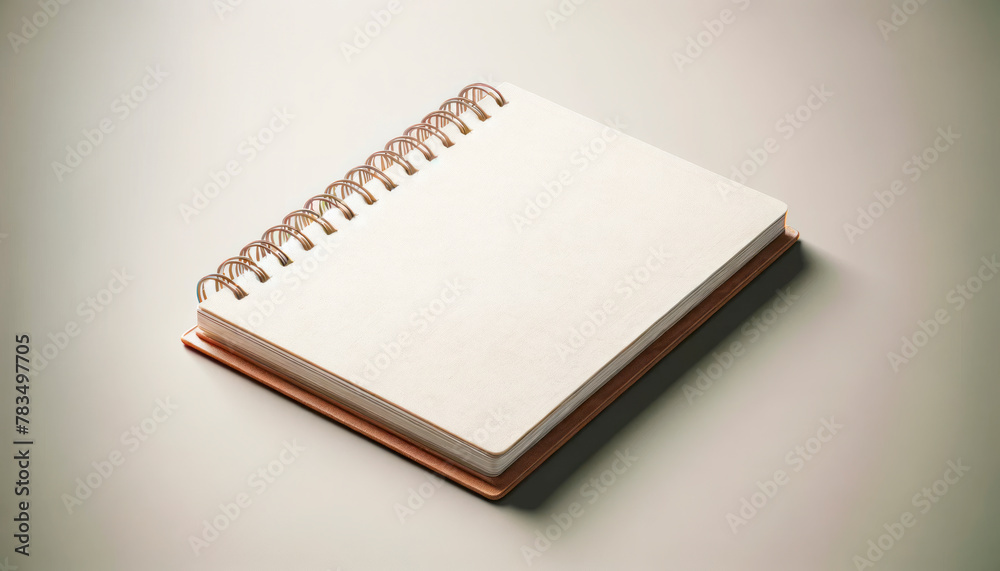 Poster open spiral notebook with blank pages on a light background, concept of mockup for branding. generat