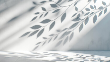 White wall with shadows of leaves, a concept for clean and modern design with ample copyspace, set against a light background. Generative AI