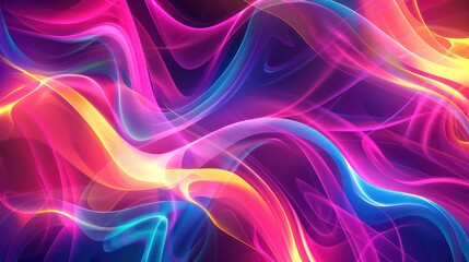 Fototapeta premium Colorful neon lines on black background, abstract digital backdrop for design and banner with copy space area.