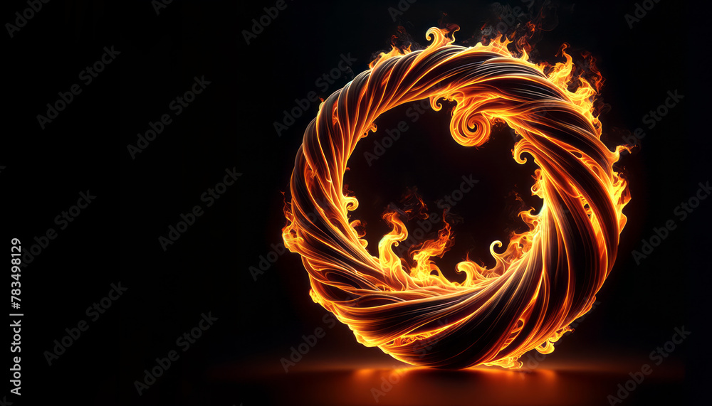 Poster a ring of fire swirls against a dark background, symbolizing energy and dynamism in a striking visua