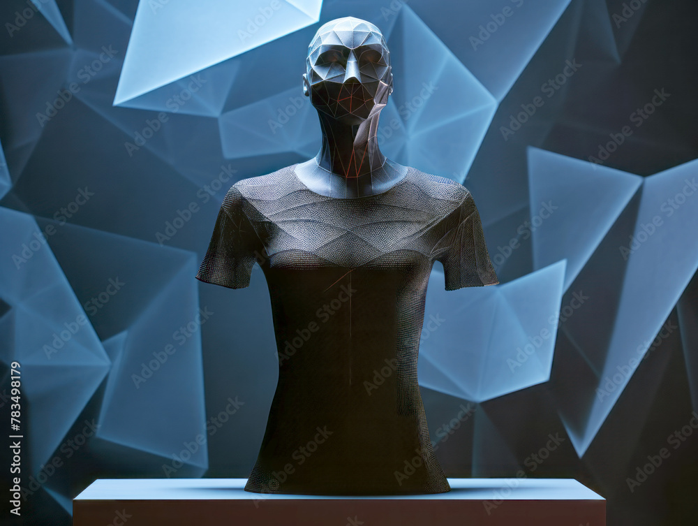 Poster Mannequin with geometric patterns on a stylized background, abstract, concept of modern design. Generative AI