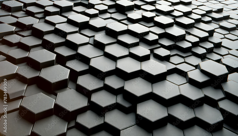 Aufkleber A complex pattern of 3D hexagonal shapes creating a modern abstract background, in a black and white color scheme, conveying a concept of contemporary geometrical design. Generative AI