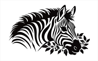 Fototapeta na wymiar Zebra silhouette, black and white design, zebra tattoo sketch, hand drawn black animal engraving, vector illustration, SVG, great for t-shirt, mug, birthday card, wall sticker, sticker, iron-on, scrap