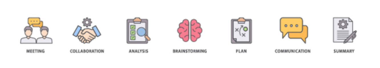 Brief icon packs for your design digital and printing of meeting, collaboration, analysis, brainstorming, plan, communication, and summary icon live stroke and easy to edit 