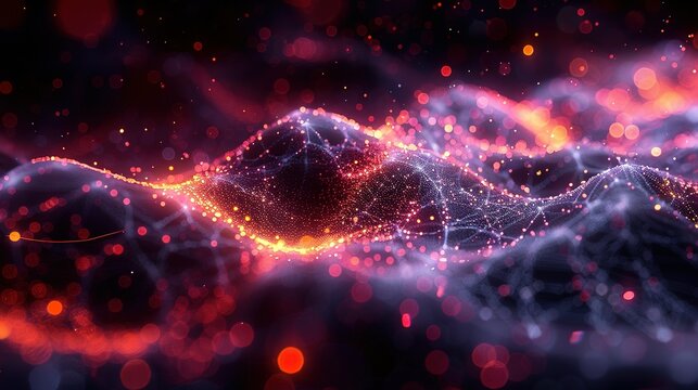 Cyber big data flow. Blockchain data fields. Network line connect stream. Concept of AI technology, digital communication, science research, 3D illustration neural cells.