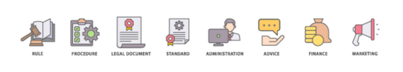 Guideline icon packs for your design digital and printing of rule, procedure, legal document, standard, administration, advice, finance, marketing icon live stroke and easy to edit 