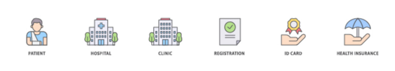 Patient registration icon packs for your design digital and printing of registration, health insurance,  id card, clinic, hospital, patient icon live stroke and easy to edit 