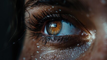 Woman's eye with brown iris and lashes - obrazy, fototapety, plakaty