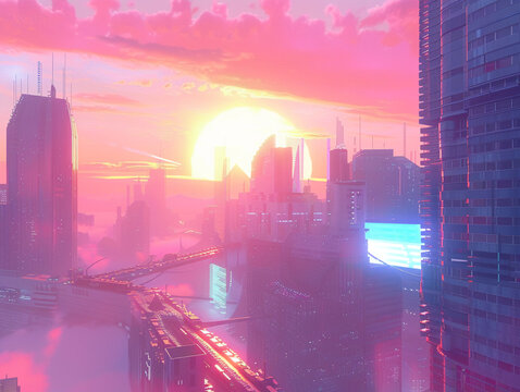 The soft, shimmering light of a citrate-infused sunset, Futuristic , Cyberpunk