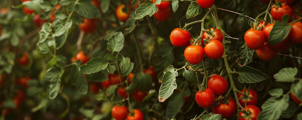 Fresh ripe tomatoes in the farm on a sunny summer day