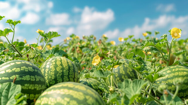 Watermelon patch in a summer day