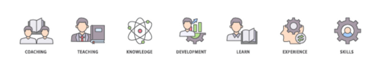 Training and development icon packs for your design digital and printing of trainer, professional development, supervisory, trainee, instructor, coaching  icon live stroke and easy to edit 