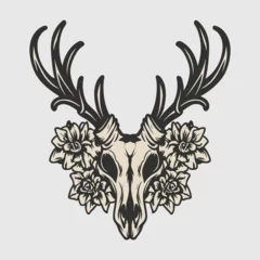 Rolgordijnen vintage decorative deer skull head vector art © Matadesain