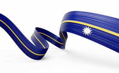 3d Flag Of Nauru 3d Shiny Waving Nauru Ribbon Flag On White Background 3d Illustration