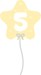 Pastel yellow star-shaped numbered balloons illustration for baby and kids party decoration. Number five.	
