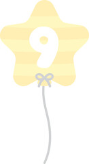 Pastel yellow star-shaped numbered balloons illustration for baby and kids party decoration. Number nine.	