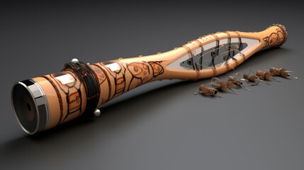 Generate a futuristic instrument that blends features of the didgeridoo and the bagpipes - obrazy, fototapety, plakaty