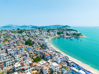 Aerial photography of the fishing village on the coast of Dongshan Island, Zhangzhou, Fujian, China