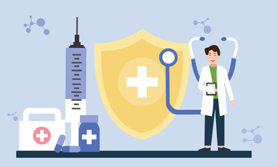 The modern hospital is giving specialized medical treatment with research and innovation. flat vector illustration of  healthcare diagnosis and medical consultant.