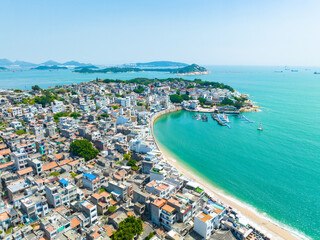 Aerial photography of the fishing village on the coast of Dongshan Island, Zhangzhou, Fujian, China