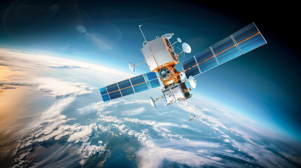 Advanced telecom satellites encircling the globe, beaming data for online connectivity, internet access, and GPS services, revolutionizing our connection to the world.