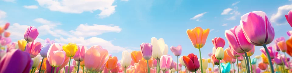 Foto op Canvas A field of tulips on a bright sunny day © FATHOM