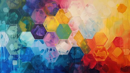 An abstract painting featuring hexagons that appear to pulse and vibrate - obrazy, fototapety, plakaty