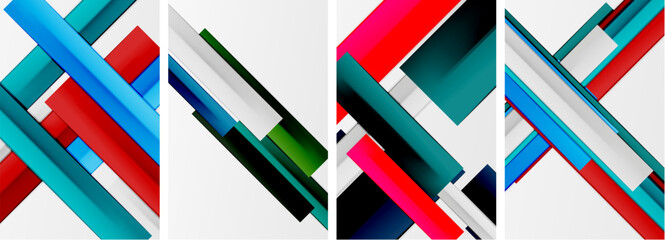 a set of four colorful geometric lines on a white background