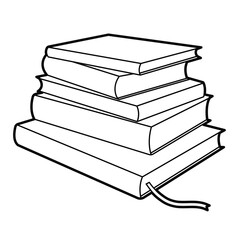 Stack of books, school, education, pile of 5 books. Outline illustration on white background, design element