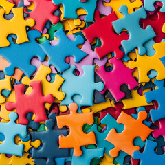 Fototapeta premium Colorful pieces puzzles background. World autism awareness day concept. Top view