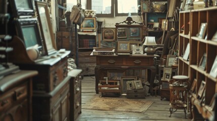 Blank mockup of a vintage flea market with an eclectic mix of vintage and antique goods. .