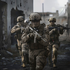 Obraz premium Modern warfare soldiers moving forward