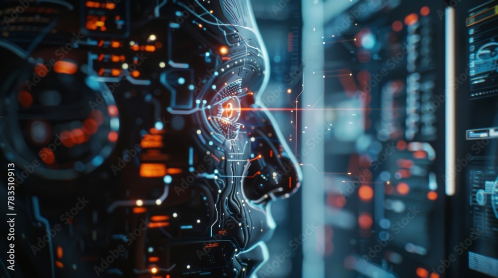 Poster AI (Artificial Intelligence) concept. Deep learning. GUI (Graphical User Interface).