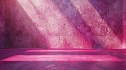 Engaging pink-toned backdrop with dynamic light and shadow interplay on wall and floor,