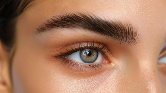 The brows are thin and perfectly shaped giving a symmetrical and polished appearance to the persons face. .
