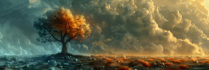 fire in the water,
Climate change conceptual illustration - obrazy, fototapety, plakaty