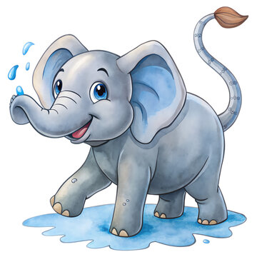 An elephant playing in a puddle of water