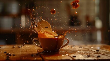 Coffee falls on the board. Filmed on a high-speed camera at 1000 fps. High quality FullHD footage - obrazy, fototapety, plakaty