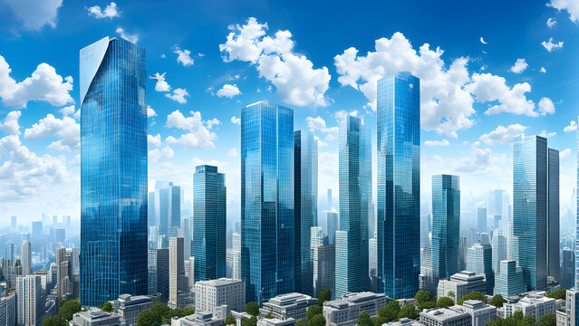 Financial and commercial district, high-rise buildings, landmark buildings under blue sky and white clouds