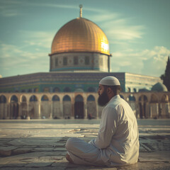 a man is sitting at masjid al aqsa - obrazy, fototapety, plakaty