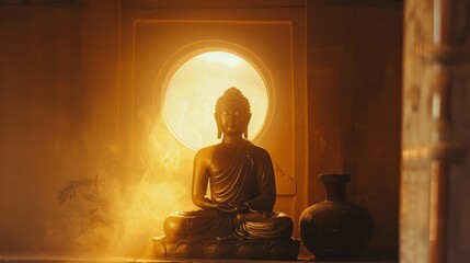 Buddha statue With light transmitted from behind - obrazy, fototapety, plakaty