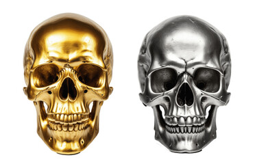 gold and black metal skull isolated on transparent background