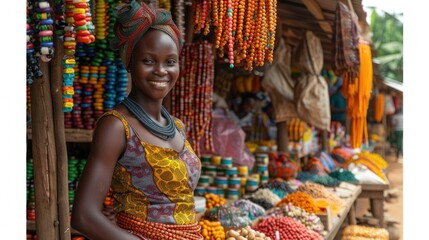 A group of colorful market stalls bustling with activity, offering a glimpse into the vibrant culture and traditions of Africa.