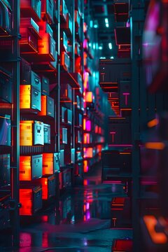 Illuminated Warehouse of Digital Database Records