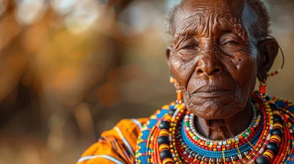 Foto op Aluminium A striking portrait of a Maasai woman adorned in traditional attire, her dignified expression capturing the essence of African beauty. © TheNoteTravel