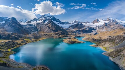 Naklejka na ściany i meble Beautiful landscape lake on the background of mountains