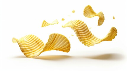Obraz premium Falling ridged potato chips isolated on white background with clipping path